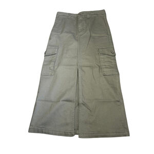 Women's BCBGeneration Cargo Denim maxi skirt front slit pockets M Olive Green